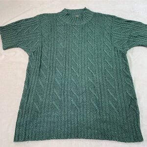 Woolrich women’s med short sleeve sweater teal sage basil green woven silk rayon